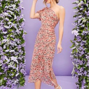 One Shoulder Ruched hem Floral Print Dress